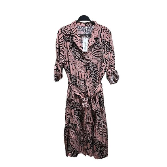 NY Collection Women Plus 2X Pink Animal Print Long Sleeve Tiered Dress Belt NWT - Picture 4 of 12